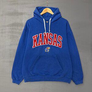 Vintage Kansas Jayhawks Blue Stitched Hoodie Sweatshirt 90s XXL